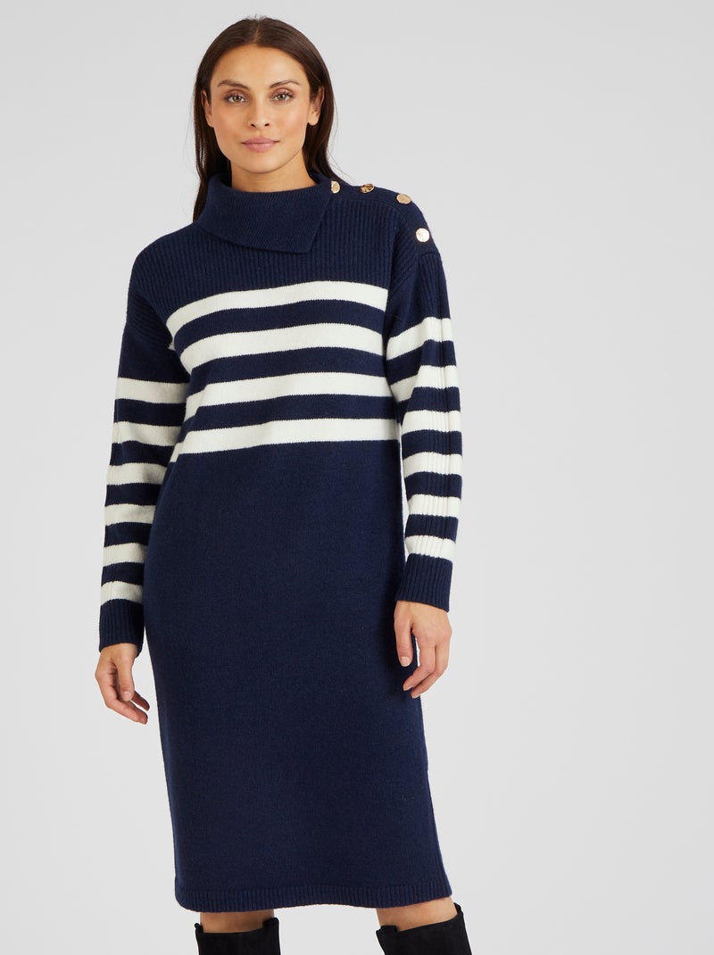 Robe-pull esprit marinière Thermolactyl - Damart Bleu marine - Kiabi