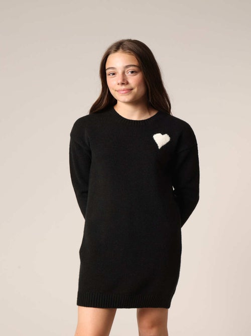 Robe pull fille en maille motif coeur 'Deeluxe' - Kiabi