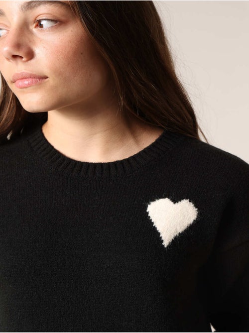 Robe pull fille en maille motif coeur 'Deeluxe' - Kiabi