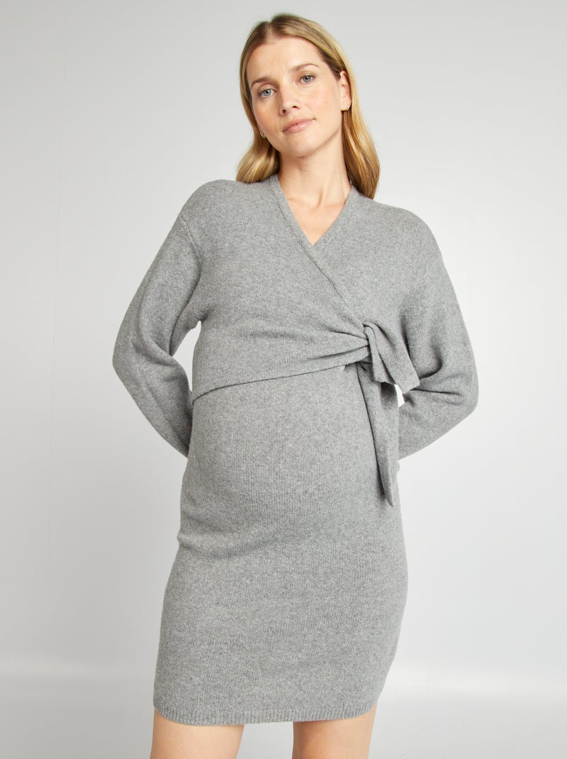 Robe pull grossesse avec ceinture Gris - Kiabi