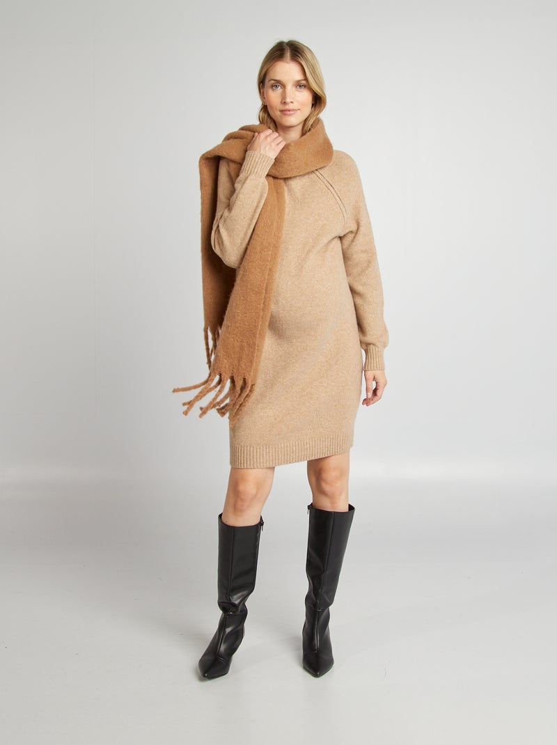 Robe pull grossesse avec ouverture Beige - Kiabi