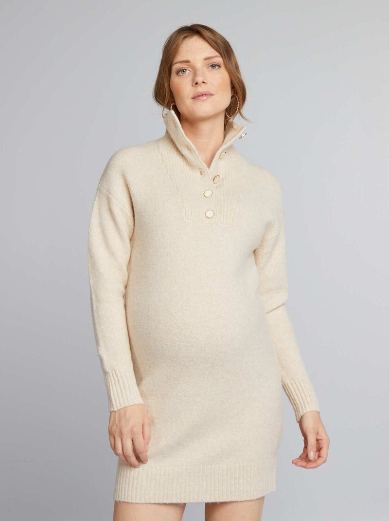 Robe pull grossesse col camionneur Blanc cassé - Kiabi
