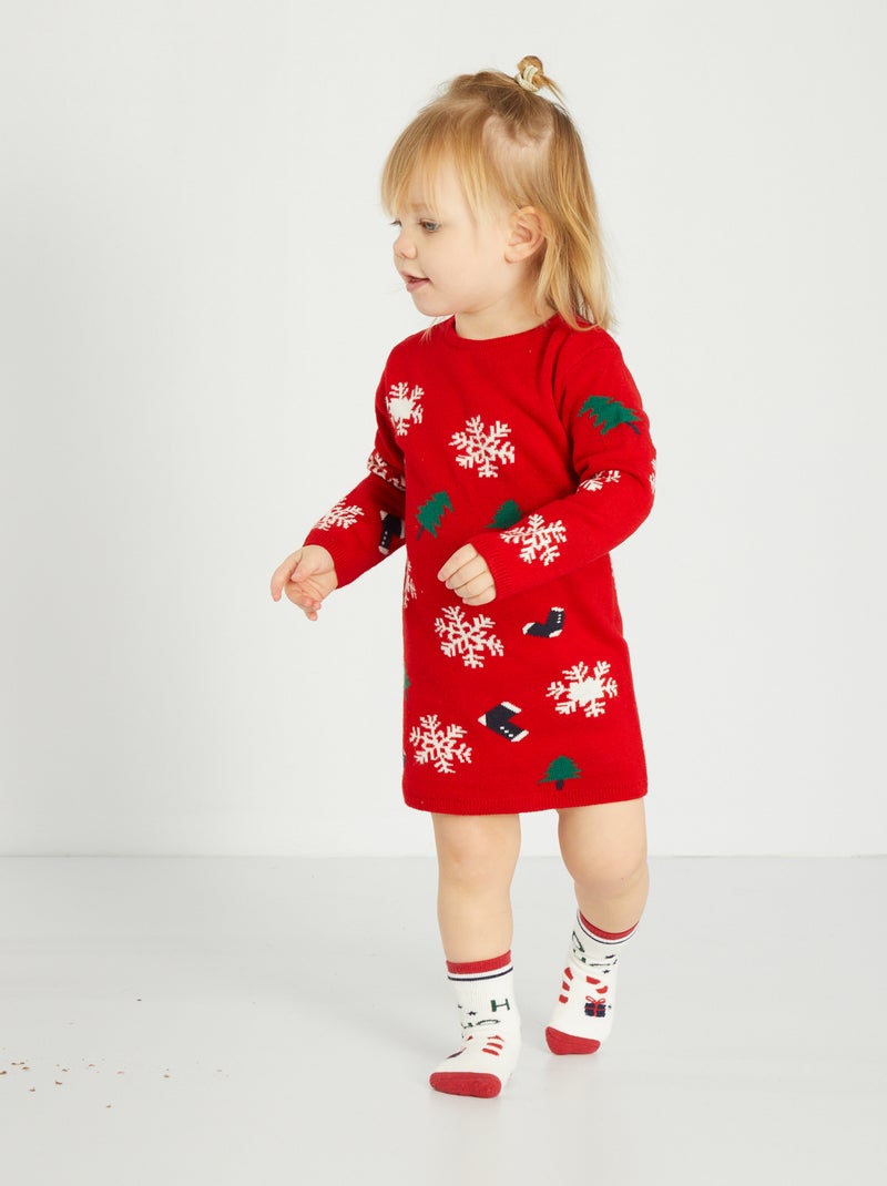 Robe pull imprimé Noël Rouge - Kiabi