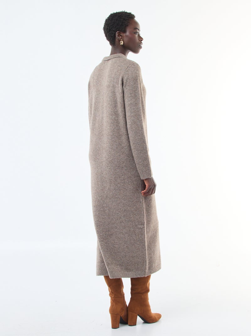 Robe pull longue avec col polo fantaisie Marron Femme