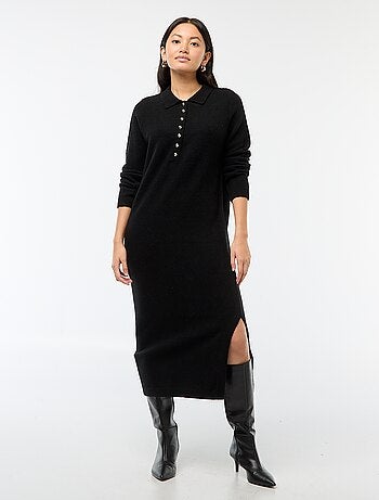 Robe pull longue avec col polo fantaisie