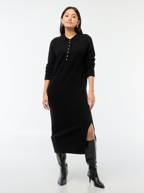 Robe pull longue avec col polo fantaisie - Kiabi
