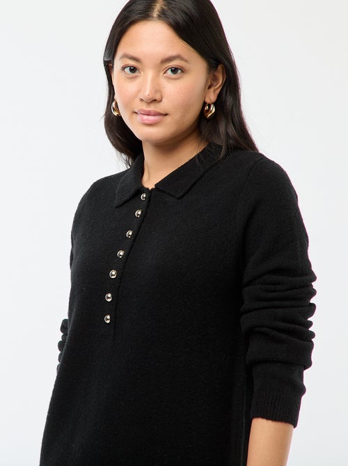 Robe pull longue avec col polo fantaisie - Kiabi