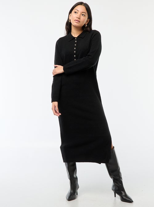 Robe pull longue avec col polo fantaisie - Kiabi