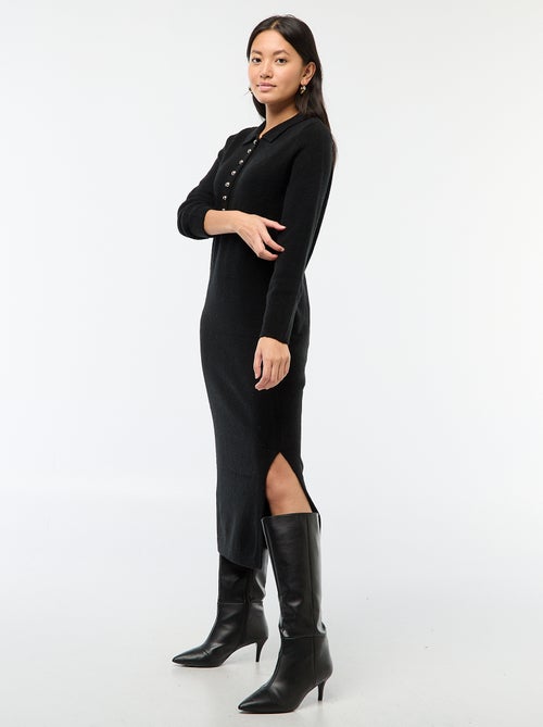Robe pull longue avec col polo fantaisie - Kiabi