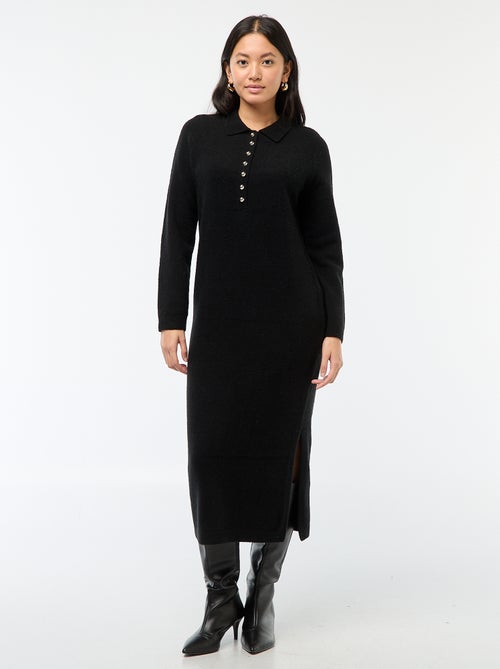 Robe pull longue avec col polo fantaisie - Kiabi