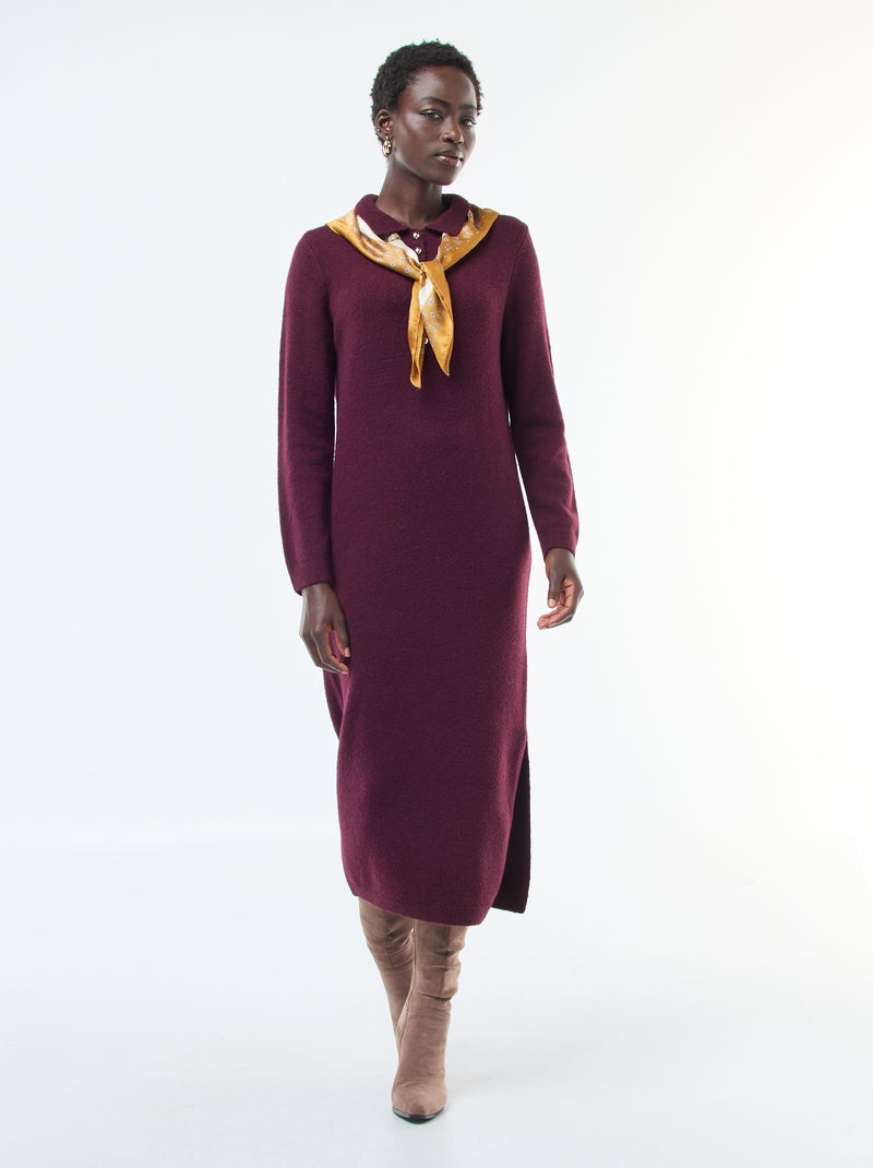 Robe pull longue avec col polo fantaisie Rouge Femme