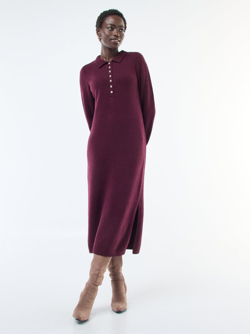 Robe pull longue avec col polo fantaisie Rouge - Kiabi