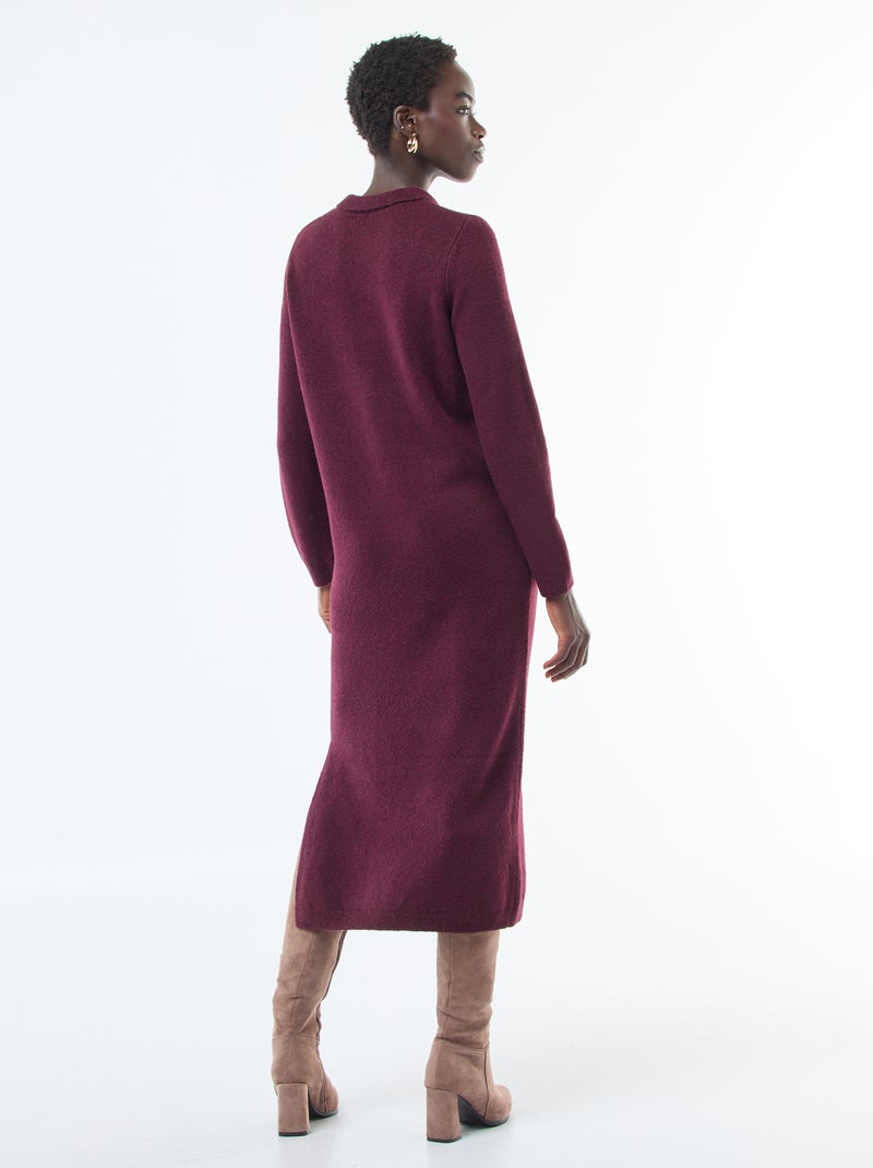 Robe pull longue avec col polo fantaisie Rouge - Kiabi