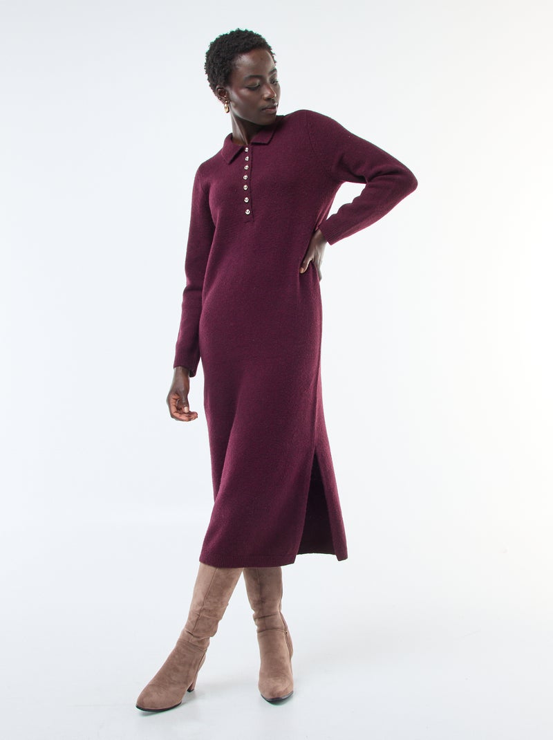 Robe pull longue avec col polo fantaisie Rouge - Kiabi