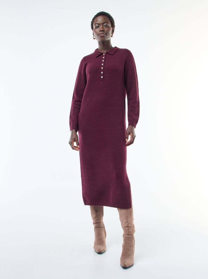 Robe pull longue avec col polo fantaisie Rouge - Kiabi