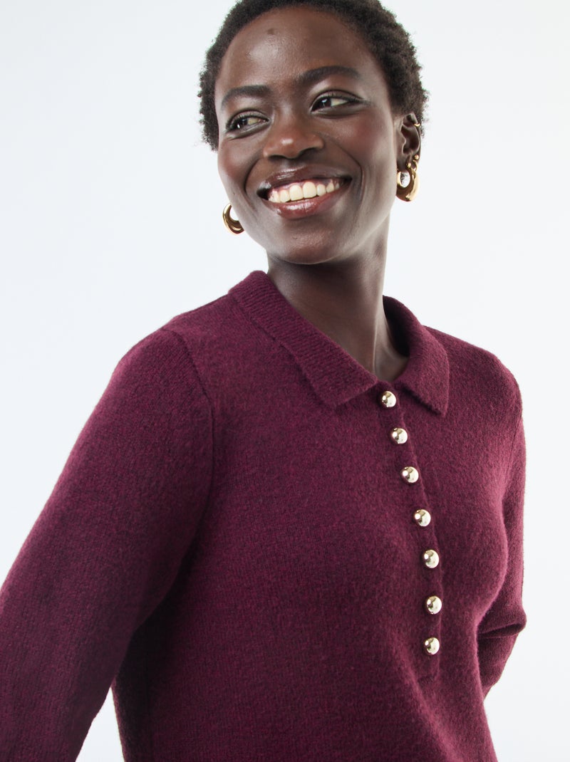 Robe pull longue avec col polo fantaisie Rouge - Kiabi