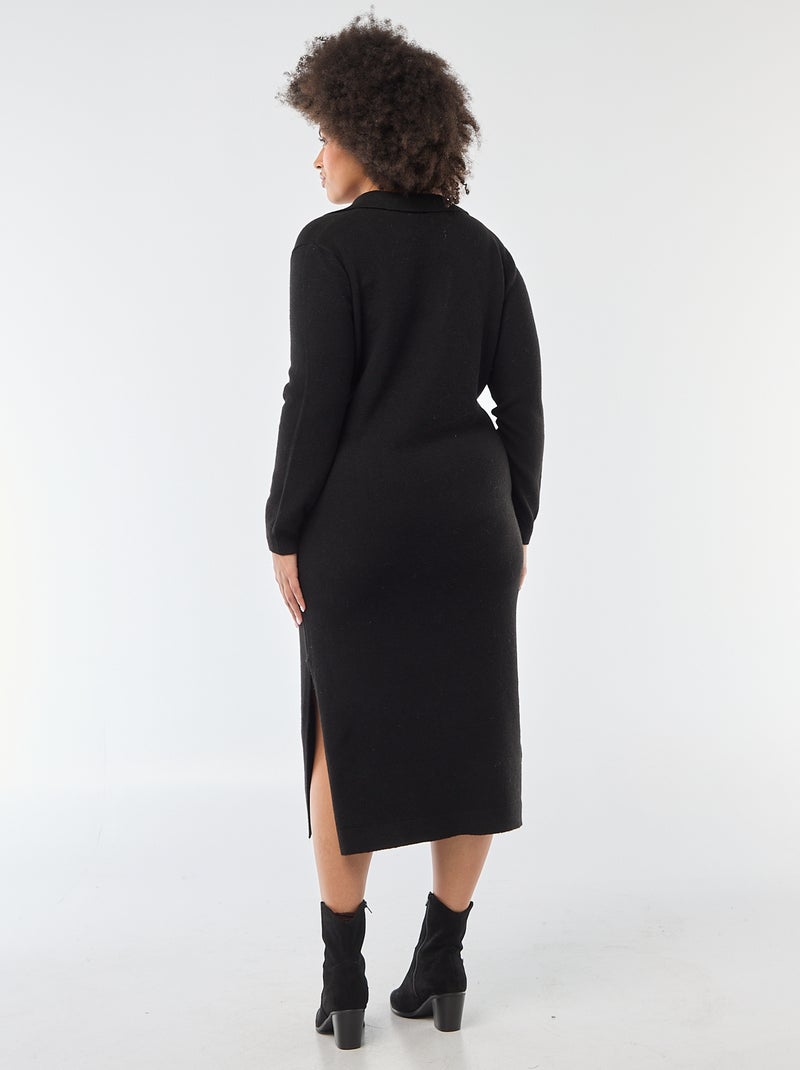 Robe pull longue avec col polo Noir - Kiabi