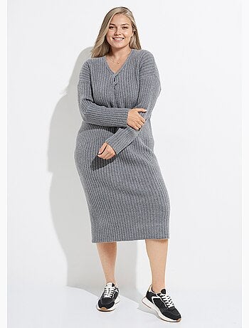 Robe pull longue chaude mailles plates - afibel