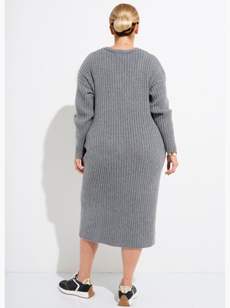 Robe pull longue chaude mailles plates - afibel Gris - Kiabi
