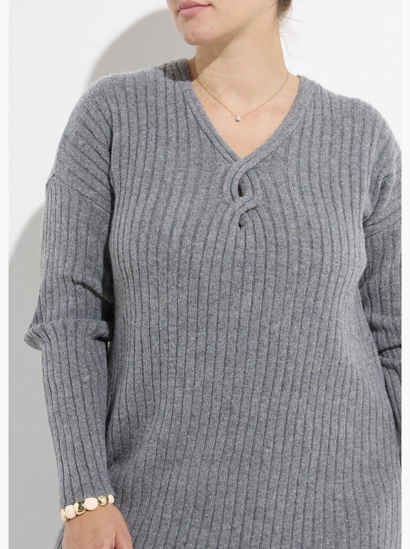 Robe pull longue chaude mailles plates - afibel Gris - Kiabi