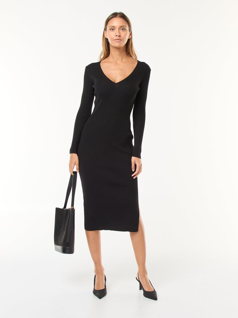 Robe pull longue en rib Noir - Kiabi