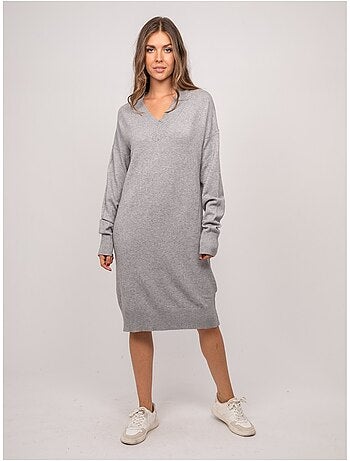 Robe pull longue maille douce col v iberna