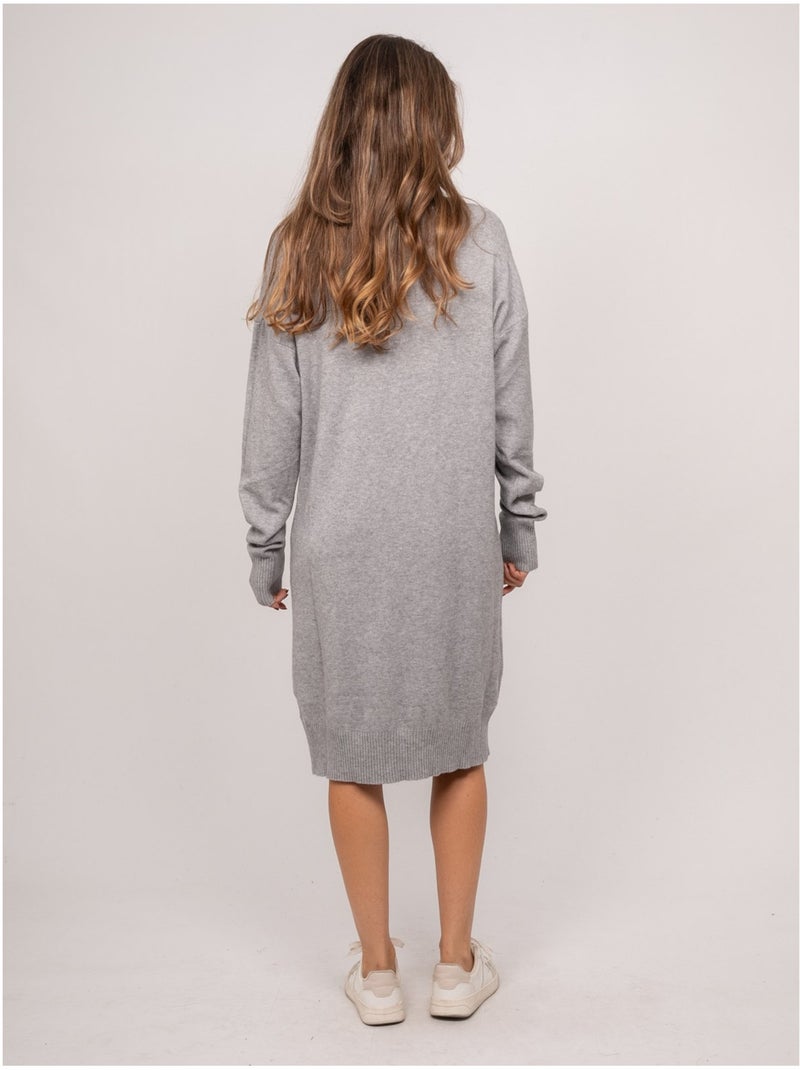 Robe pull longue maille douce col v iberna Gris - Kiabi