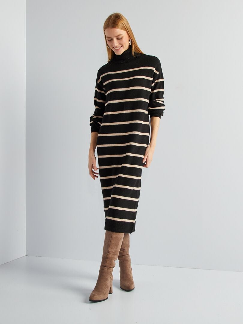 Robe pull longue Noir/beige - Kiabi