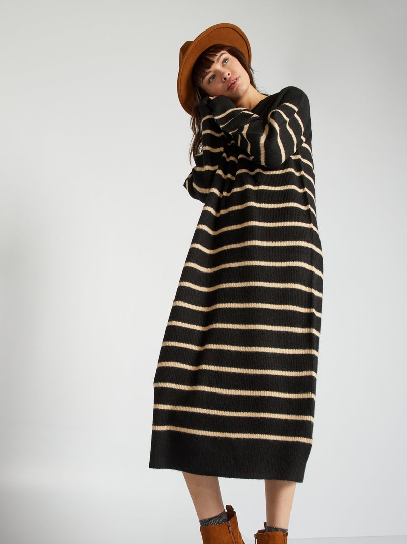 Robe pull longueur midi Rayures noir/blanc - Kiabi