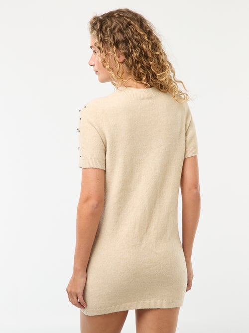 Robe pull maille doudou avec perles - Kiabi