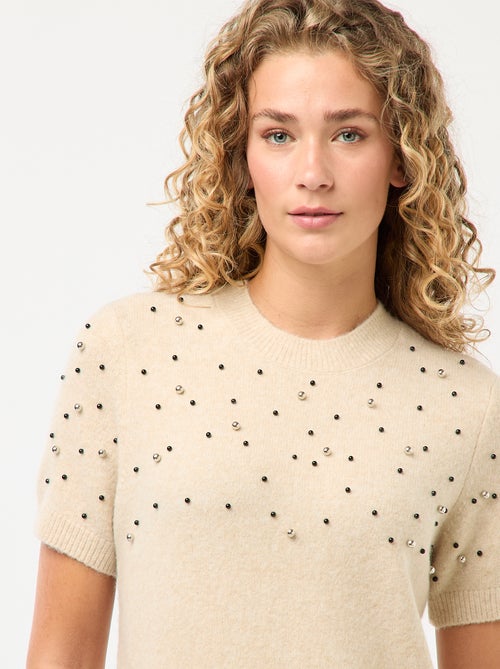 Robe pull maille doudou avec perles - Kiabi