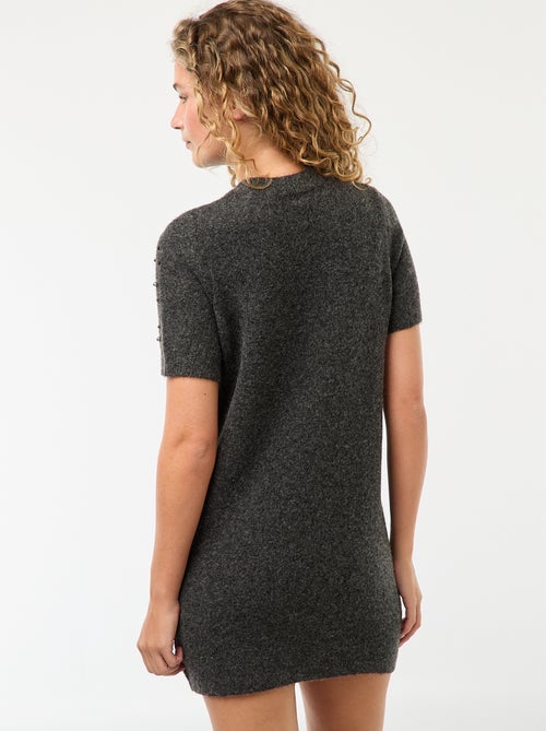 Robe pull maille doudou avec perles - Kiabi