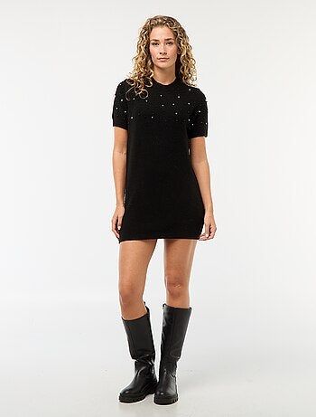 Robe pull maille doudou avec perles