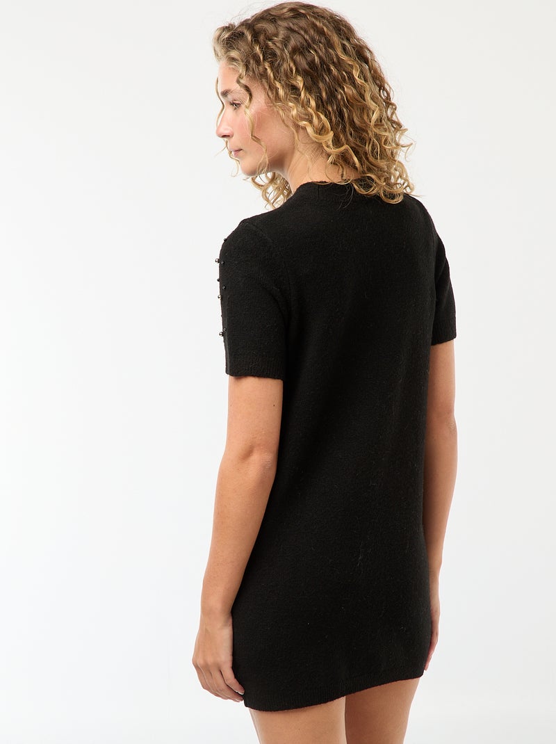 Robe pull maille doudou avec perles Noir - Kiabi