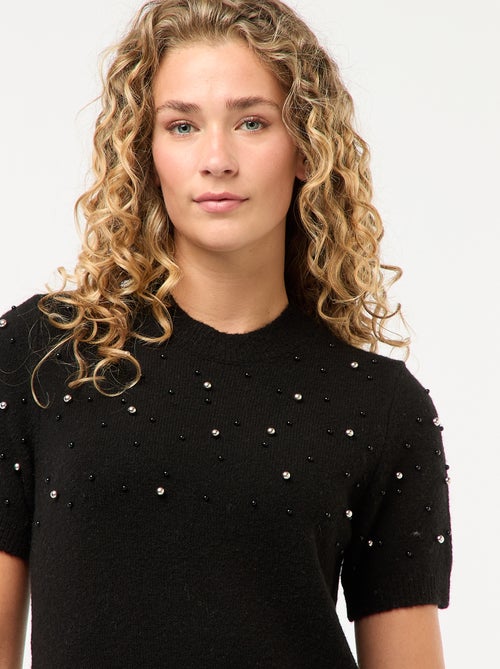 Robe pull maille doudou avec perles - Kiabi
