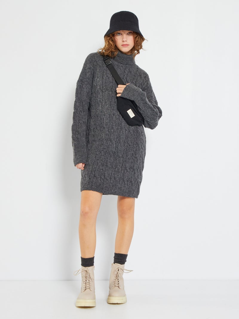 Robe pull maille torsade Gris - Kiabi