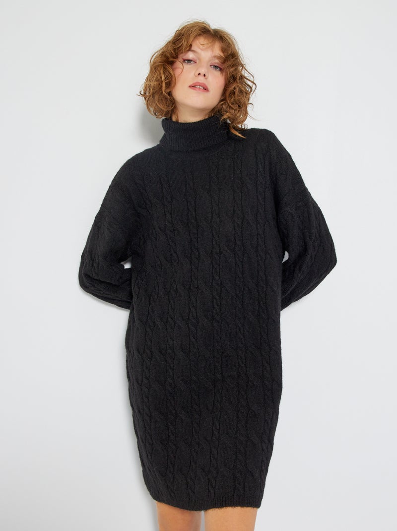 Robe pull maille torsade noir - Kiabi