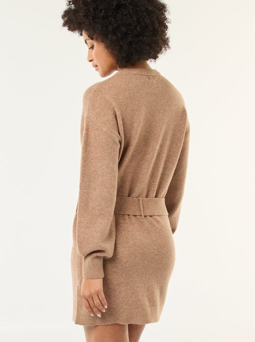 Robe pull manches longues avec ceinture - Kiabi