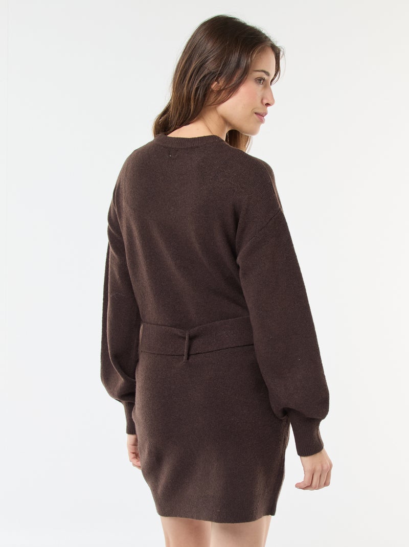 Robe pull manches longues avec ceinture Marron - Kiabi