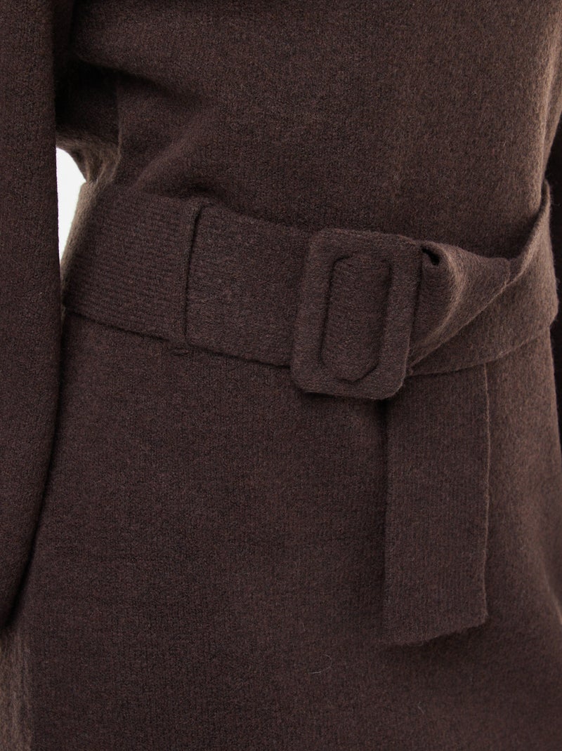 Robe pull manches longues avec ceinture Marron - Kiabi