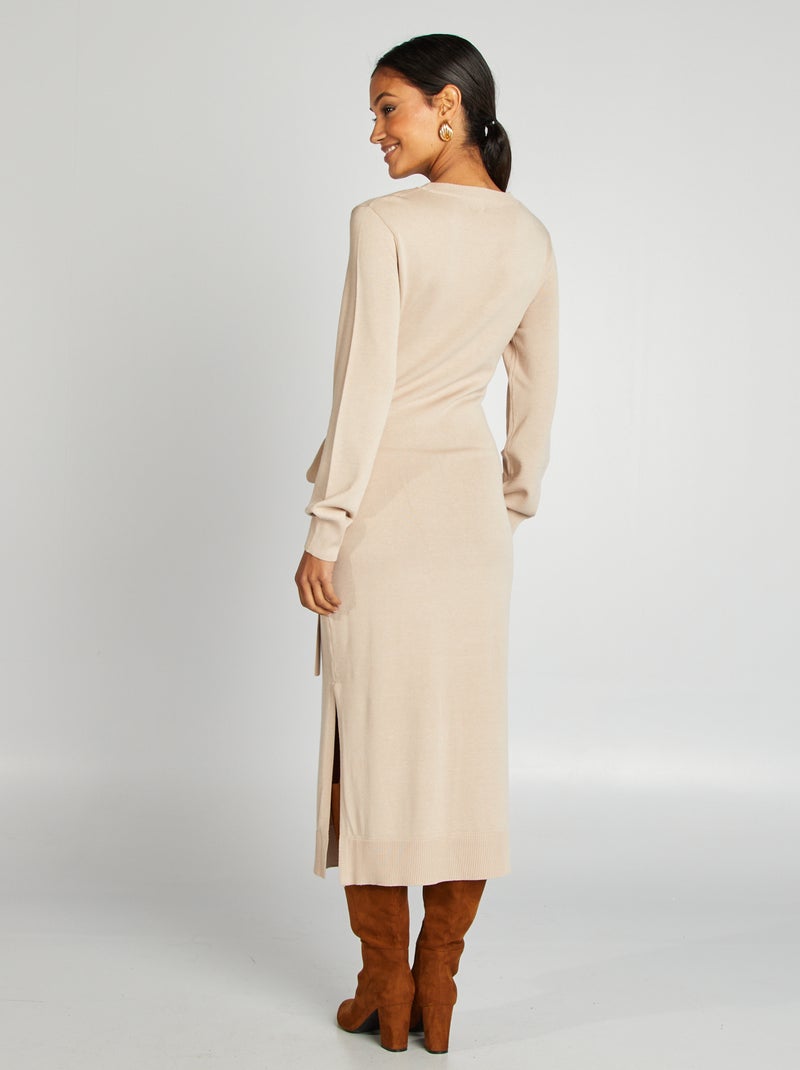 Robe pull midi à ceinturer Beige - Kiabi