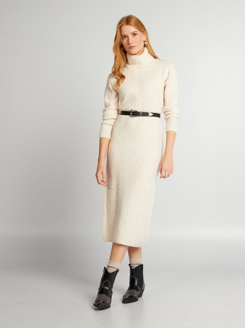 Robe pull midi à col roulé Beige - Kiabi