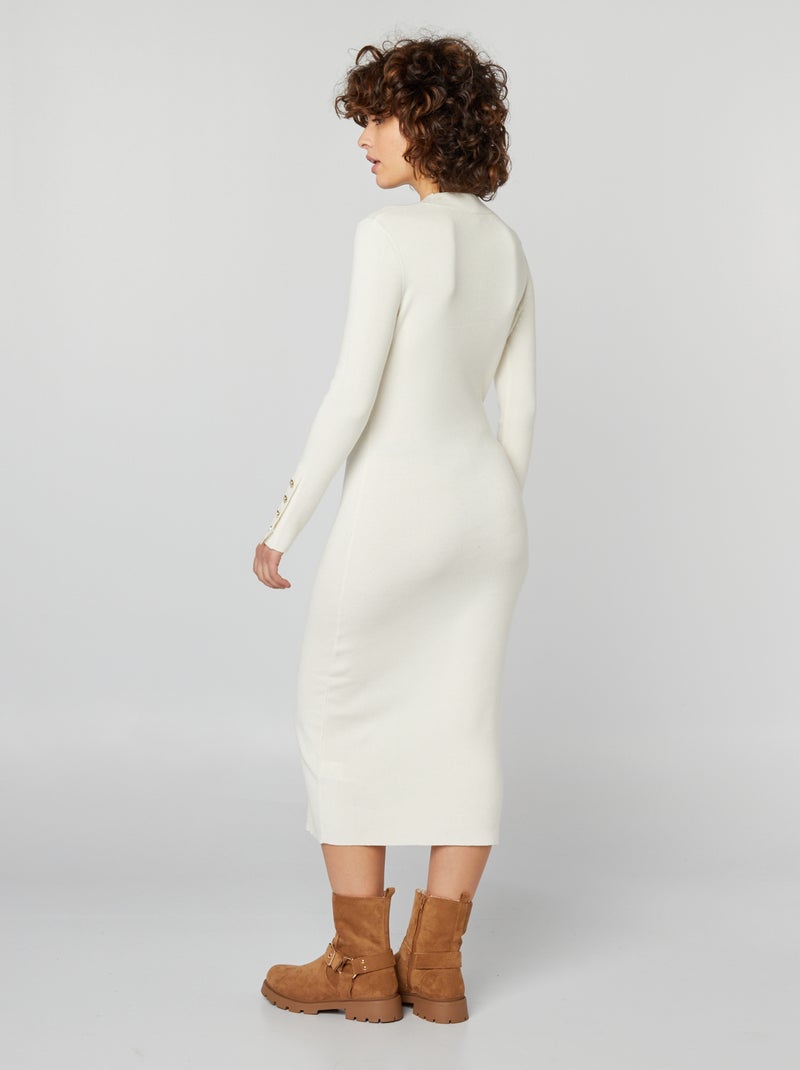 Robe pull midi avec boutons dorés fantaisies aux manches Blanc - Kiabi