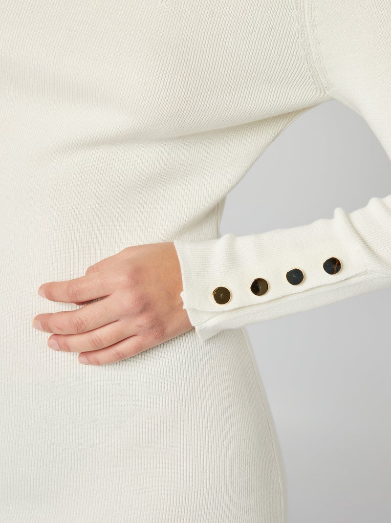 Robe pull midi avec boutons dorés fantaisies aux manches Blanc - Kiabi