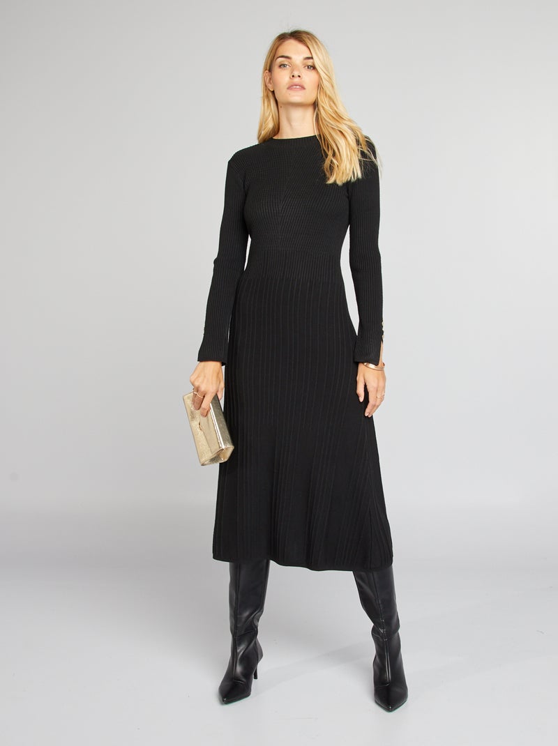 Robe pull midi côtelée noir - Kiabi