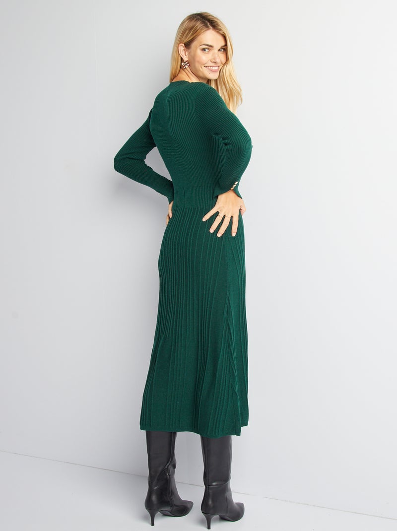 Robe pull midi côtelée Vert - Kiabi