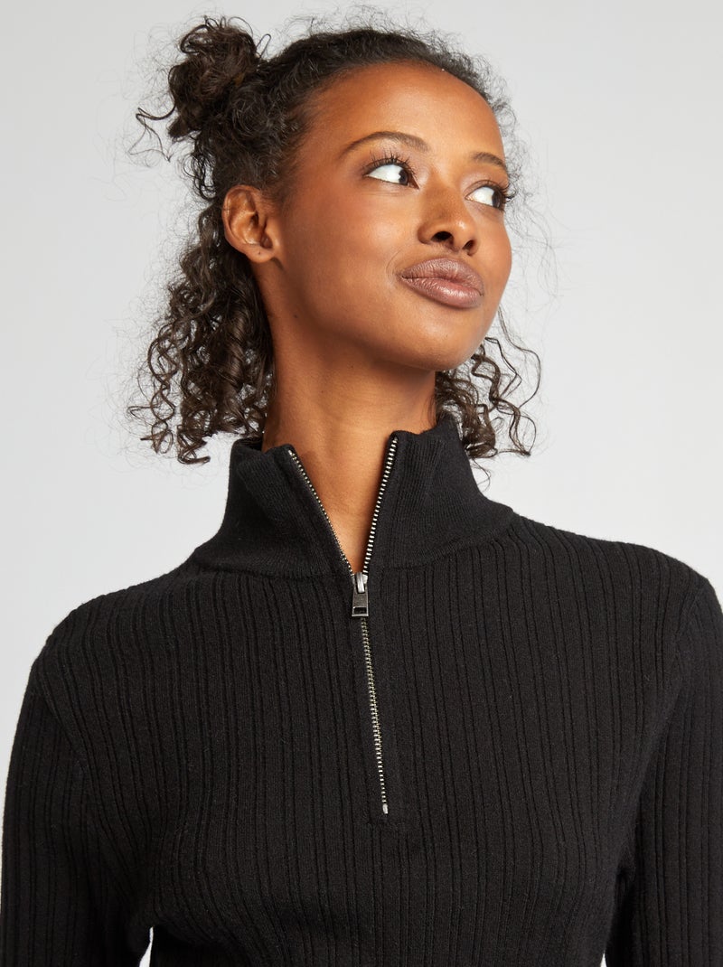 Robe pull moulante avec col zippé noir - Kiabi