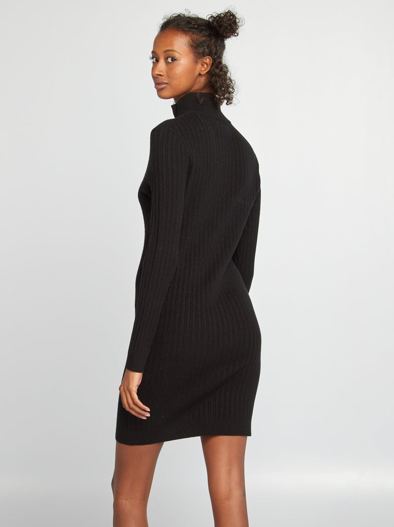 Robe pull moulante avec col zippé noir - Kiabi