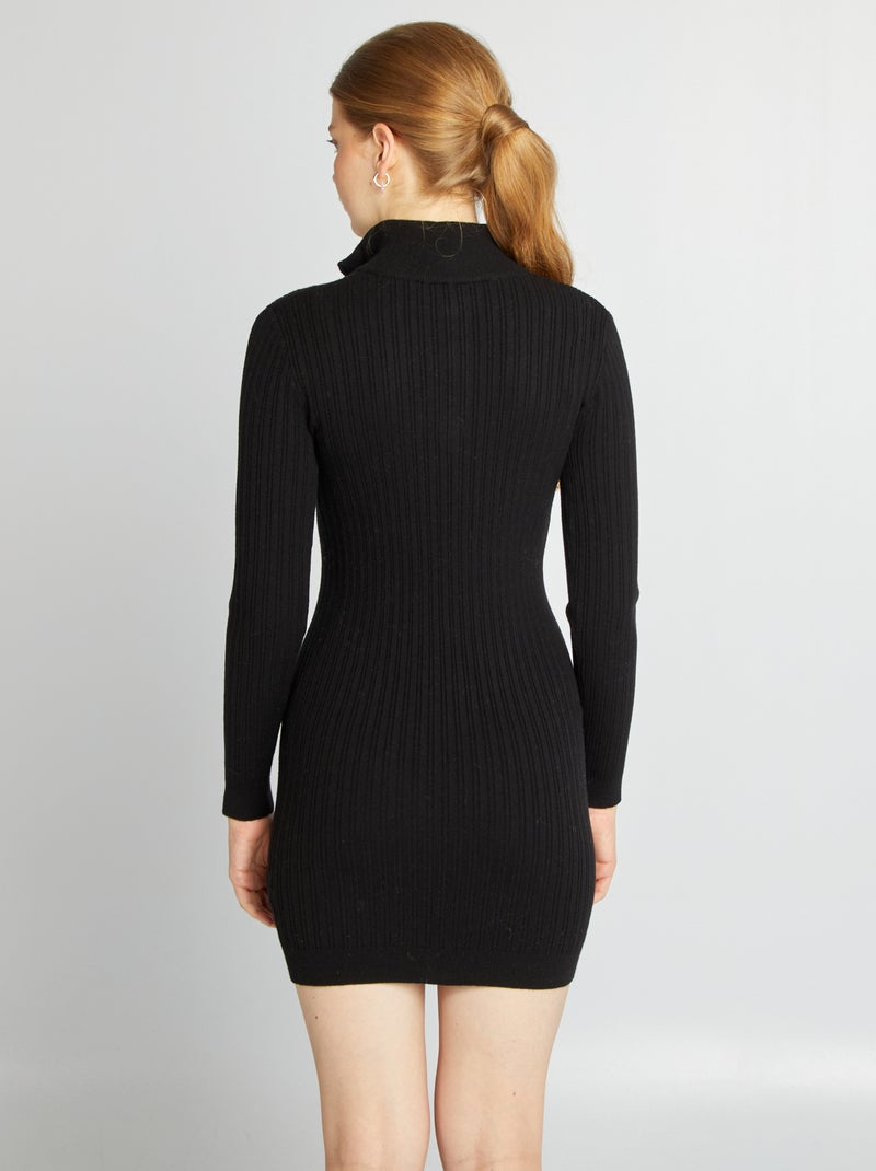 Robe pull moulante avec col zippé noir - Kiabi