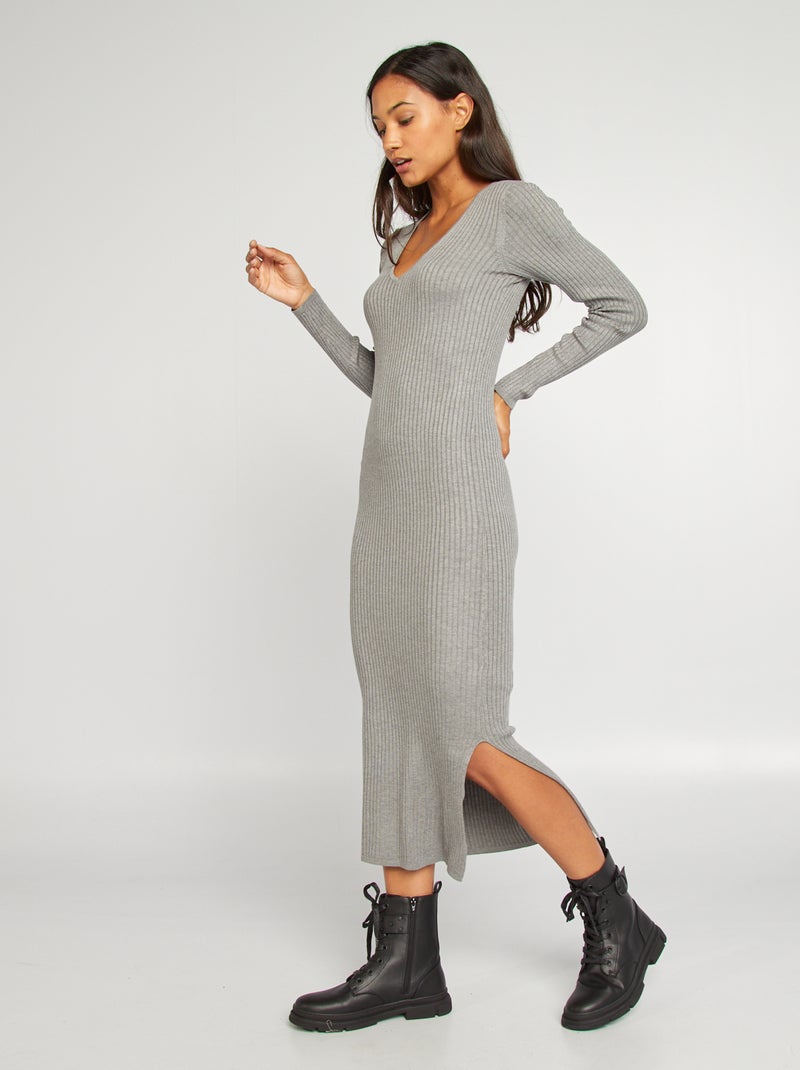 Robe pull moulante en maille côtelée Gris - Kiabi